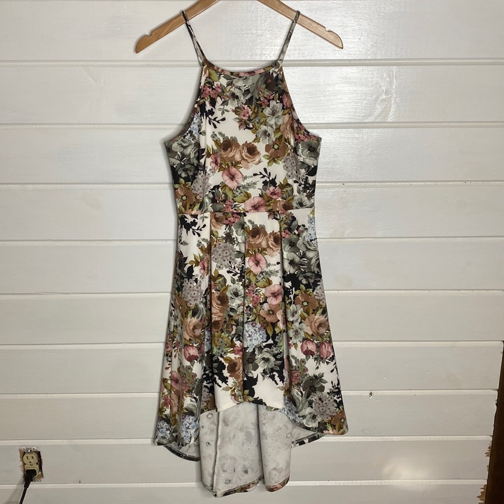 White vintage floral high low midi dress